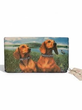 Dachshund Print Dog Wallet with Rhinestone Collar Accent - Colorful